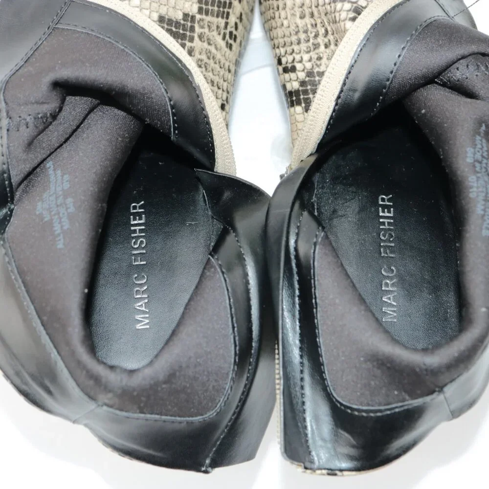 Marc Fisher Womens Jellys Boots Size 6.5 Gray Black Snakeskin Block Heel Pointed
